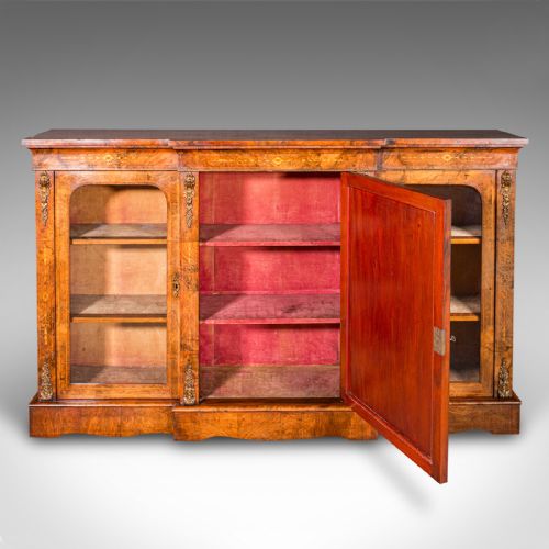ANTIQUE DISPLAY BOOKCASE ENGLISH WALNUT BREAKFRONT LIBRARY CABINET REGENCY - ADDITIONAL PHOTO 2