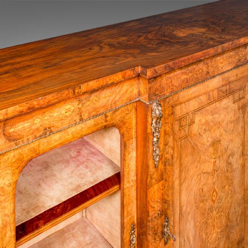 ANTIQUE DISPLAY BOOKCASE ENGLISH WALNUT BREAKFRONT LIBRARY CABINET REGENCY - ADDITIONAL PHOTO 7