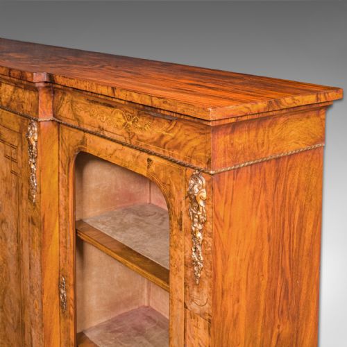 ANTIQUE DISPLAY BOOKCASE ENGLISH WALNUT BREAKFRONT LIBRARY CABINET REGENCY - ADDITIONAL PHOTO 8