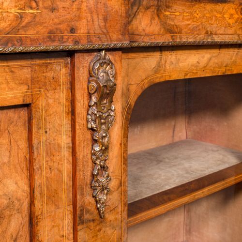 ANTIQUE DISPLAY BOOKCASE ENGLISH WALNUT BREAKFRONT LIBRARY CABINET REGENCY - ADDITIONAL PHOTO 10