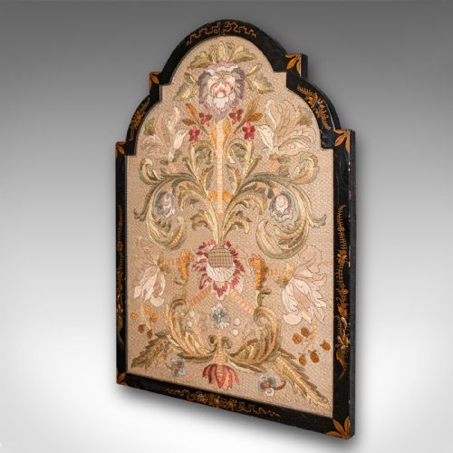 ANTIQUE EMBROIDERED PANEL ENGLISH FRAMED SILKWORK BAROQUE TASTE VICTORIAN - ADDITIONAL PHOTO 3