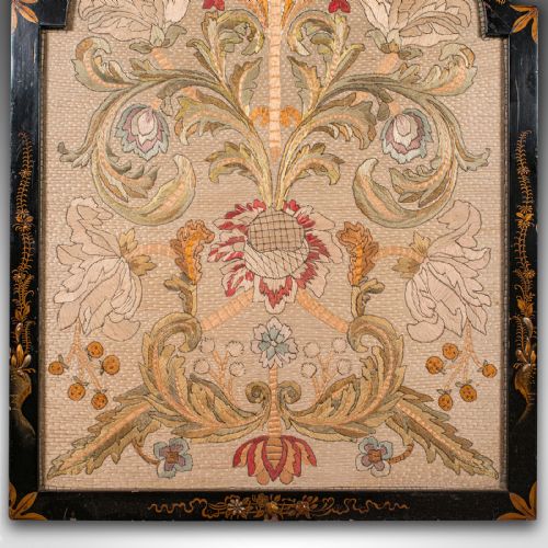 ANTIQUE EMBROIDERED PANEL ENGLISH FRAMED SILKWORK BAROQUE TASTE VICTORIAN - ADDITIONAL PHOTO 4