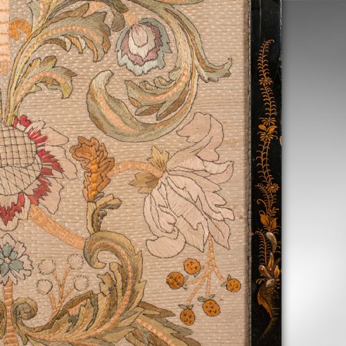 ANTIQUE EMBROIDERED PANEL ENGLISH FRAMED SILKWORK BAROQUE TASTE VICTORIAN - ADDITIONAL PHOTO 6