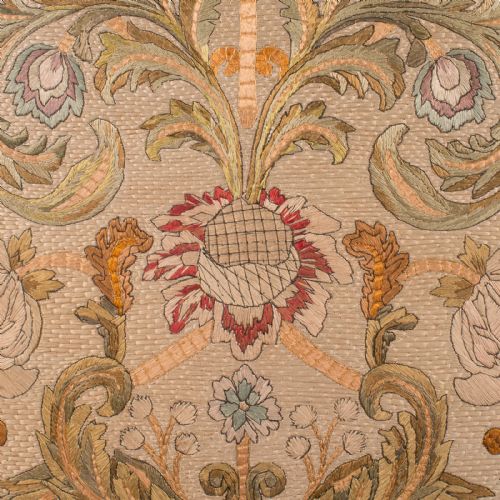 ANTIQUE EMBROIDERED PANEL ENGLISH FRAMED SILKWORK BAROQUE TASTE VICTORIAN - ADDITIONAL PHOTO 8