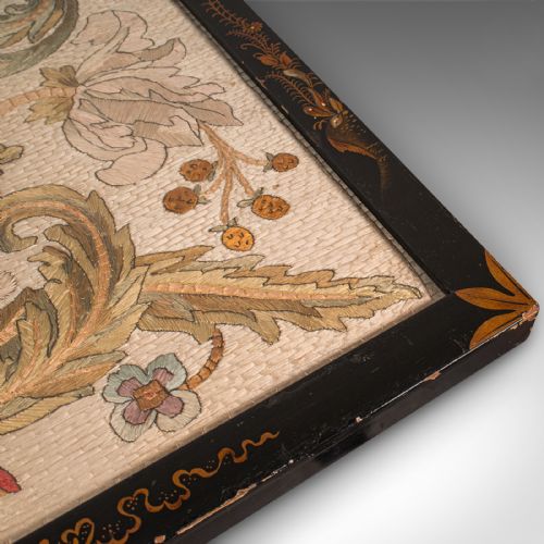 ANTIQUE EMBROIDERED PANEL ENGLISH FRAMED SILKWORK BAROQUE TASTE VICTORIAN - ADDITIONAL PHOTO 10