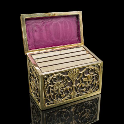 ANTIQUE STATIONERY BOX ENGLISH BRASS TABLETOP LETTER CASE VICTORIAN C1880 - ADDITIONAL PHOTO 1