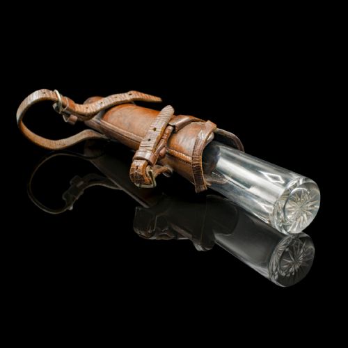 ANTIQUE EXPLORER'S SADDLE FLASK ENGLISH GLASS BOTTLE LEATHER CASE EDWARDIAN - ADDITIONAL PHOTO 8