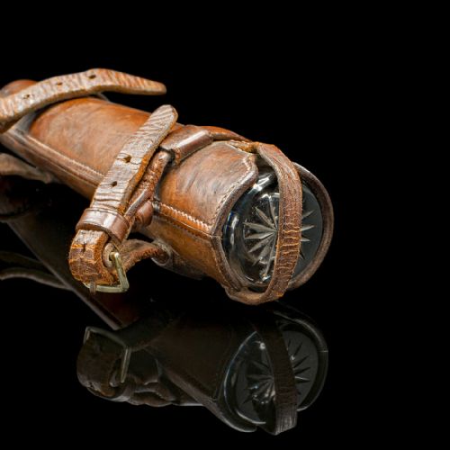 ANTIQUE EXPLORER'S SADDLE FLASK ENGLISH GLASS BOTTLE LEATHER CASE EDWARDIAN - ADDITIONAL PHOTO 9