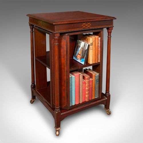 fig 1. Antique Rotary Bookcase, English, Revolving Library Cabinet, Edwardian, C.1910