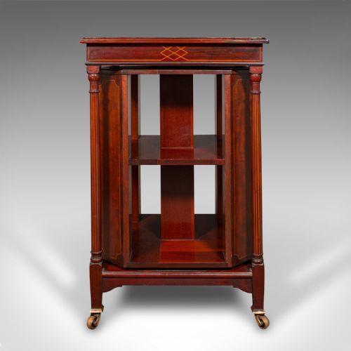 fig 3. Antique Rotary Bookcase, English, Revolving Library Cabinet, Edwardian, C.1910
