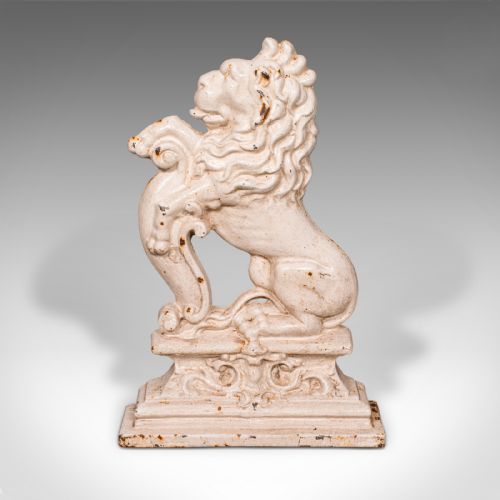 fig 1. Antique Heraldic Lion Doorstop, English, Cast Iron Door Keeper, Victorian, 1890