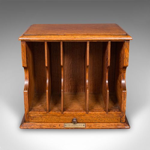 fig 2. Antique Telegram Case, English, Oak, Letter Organiser, Victorian Stationery Box