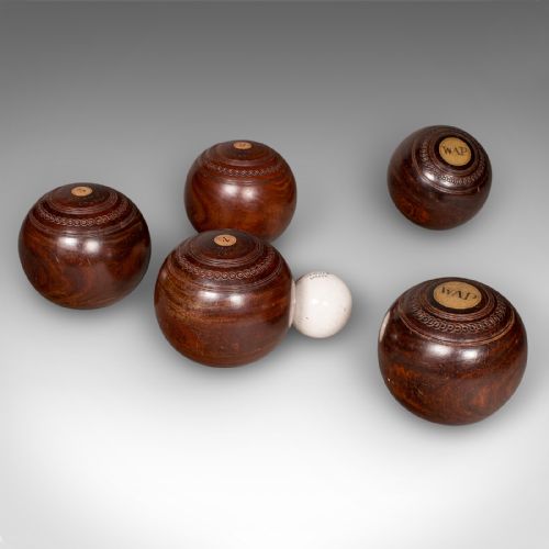 ANTIQUE LAWN BOWLS SET ENGLISH WOODS CERAMIC JACKS GARDEN GAME EDWARDIAN - ADDITIONAL PHOTO 3