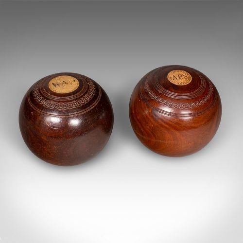ANTIQUE LAWN BOWLS SET ENGLISH WOODS CERAMIC JACKS GARDEN GAME EDWARDIAN - ADDITIONAL PHOTO 4