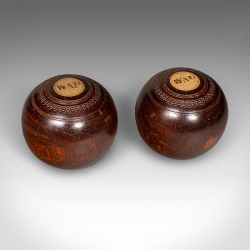 ANTIQUE LAWN BOWLS SET ENGLISH WOODS CERAMIC JACKS GARDEN GAME EDWARDIAN - ADDITIONAL PHOTO 5