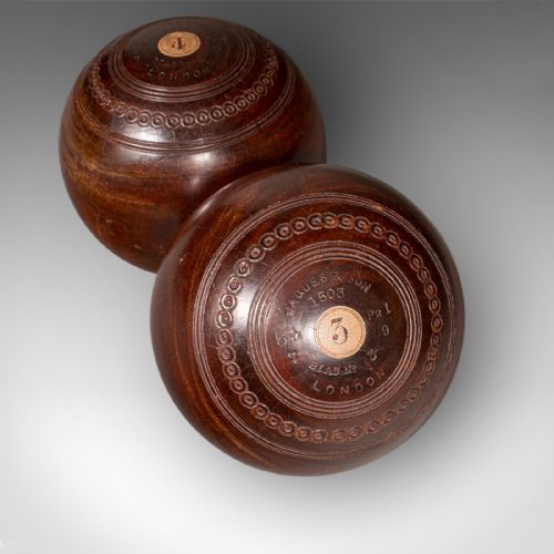 ANTIQUE LAWN BOWLS SET ENGLISH WOODS CERAMIC JACKS GARDEN GAME EDWARDIAN - ADDITIONAL PHOTO 7