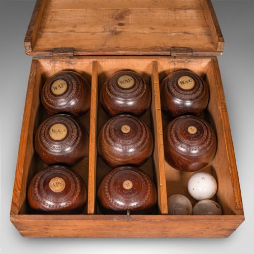 ANTIQUE LAWN BOWLS SET ENGLISH WOODS CERAMIC JACKS GARDEN GAME EDWARDIAN - ADDITIONAL PHOTO 11