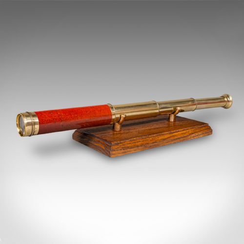 SMALL ANTIQUE 3 DRAW TELESCOPE ENGLISH BRASS FRUITWOOD TERRESTRIAL VICTORIAN - ADDITIONAL PHOTO 1