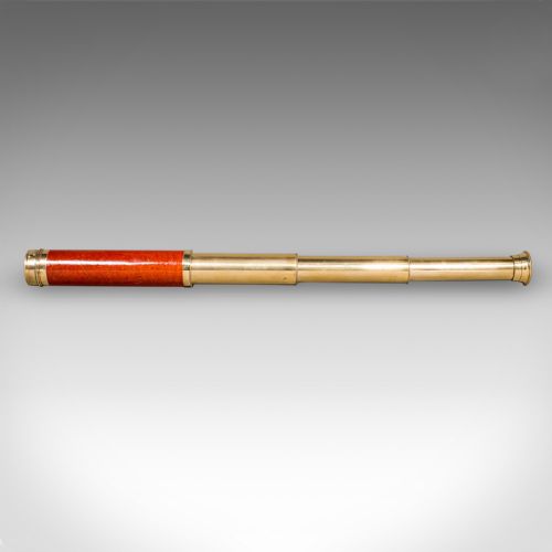 SMALL ANTIQUE 3 DRAW TELESCOPE ENGLISH BRASS FRUITWOOD TERRESTRIAL VICTORIAN - ADDITIONAL PHOTO 2