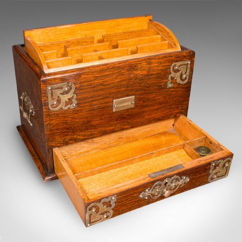 fig 2. Antique Metamorphic Stationery Case, English Oak Rotating Writing Box, Edwardian