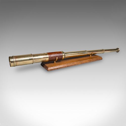 fig 1. Large Antique 3 Draw Telescope, English Brass, Leather Spyglass, Victorian, 1860