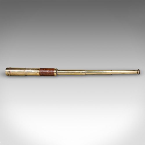 fig 2. Large Antique 3 Draw Telescope, English Brass, Leather Spyglass, Victorian, 1860
