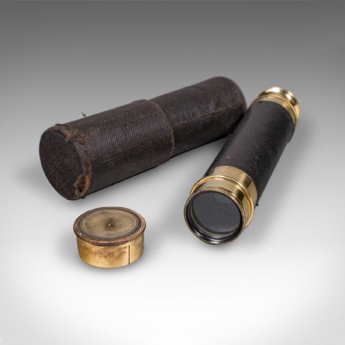fig 4. Small Antique 3 Draw Telescope, English, Brass, Terrestrial Spyglass, Victorian