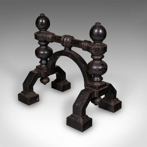 PAIR OF ANTIQUE FIRESIDE TOOL RESTS ENGLISH CAST IRON HEARTH STAND VICTORIAN - ADDITIONAL PHOTO 3