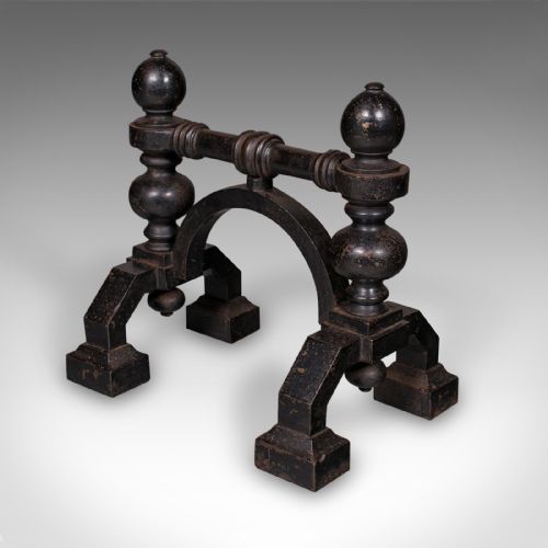 PAIR OF ANTIQUE FIRESIDE TOOL RESTS ENGLISH CAST IRON HEARTH STAND VICTORIAN - ADDITIONAL PHOTO 4