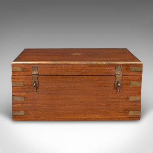 SMALL ANTIQUE DISPLAY CHEST INDIAN TEAK MINIATURE CAMPAIGN TRUNK VICTORIAN - ADDITIONAL PHOTO 2