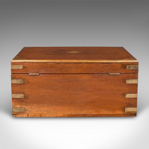 SMALL ANTIQUE DISPLAY CHEST INDIAN TEAK MINIATURE CAMPAIGN TRUNK VICTORIAN - ADDITIONAL PHOTO 4