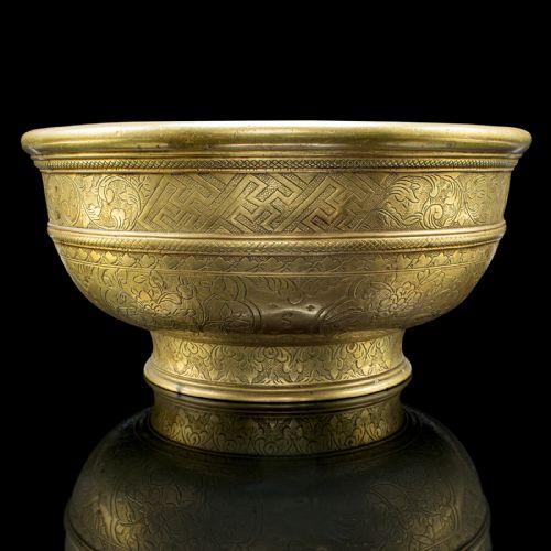 ANTIQUE PLANTER BOWL ORIENTAL BRASS JARDINIERE DISH EARLY VICTORIAN C1850 - ADDITIONAL PHOTO 1