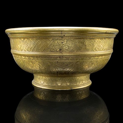 ANTIQUE PLANTER BOWL ORIENTAL BRASS JARDINIERE DISH EARLY VICTORIAN C1850 - ADDITIONAL PHOTO 2