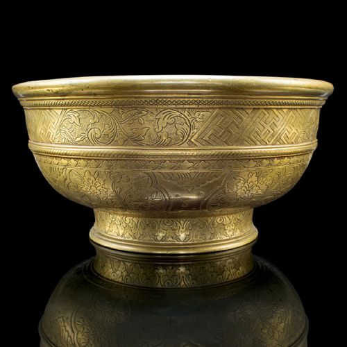 ANTIQUE PLANTER BOWL ORIENTAL BRASS JARDINIERE DISH EARLY VICTORIAN C1850 - ADDITIONAL PHOTO 3