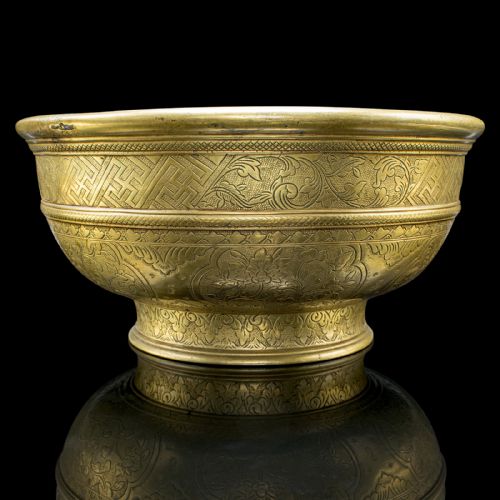 ANTIQUE PLANTER BOWL ORIENTAL BRASS JARDINIERE DISH EARLY VICTORIAN C1850 - ADDITIONAL PHOTO 4