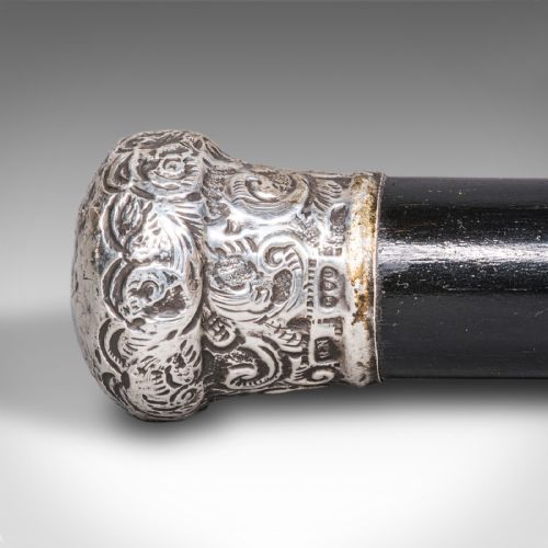 ANTIQUE DANDYS WALKING CANE ENGLISH STICK EBONISED VICTORIAN 1889 HALLMARK - ADDITIONAL PHOTO 7