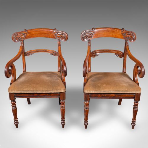 PAIR OF ANTIQUE MORNING ROOM CHAIRS ENGLISH ELBOW SEAT REGENCY CIRCA 1820 - ADDITIONAL PHOTO 1