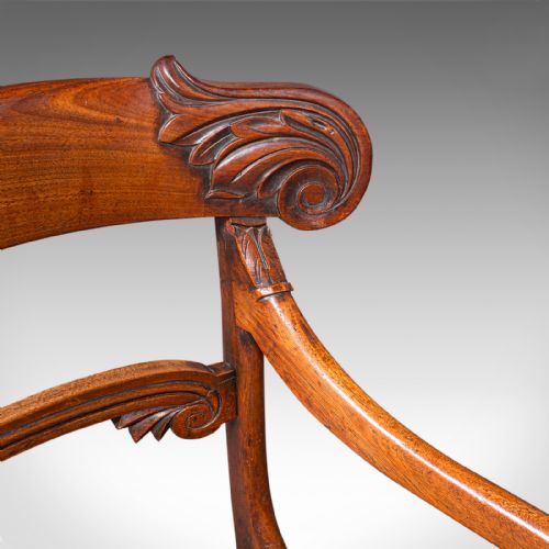 PAIR OF ANTIQUE MORNING ROOM CHAIRS ENGLISH ELBOW SEAT REGENCY CIRCA 1820 - ADDITIONAL PHOTO 7