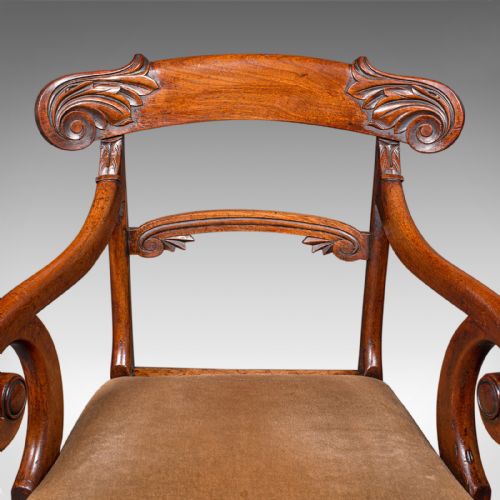 PAIR OF ANTIQUE MORNING ROOM CHAIRS ENGLISH ELBOW SEAT REGENCY CIRCA 1820 - ADDITIONAL PHOTO 8