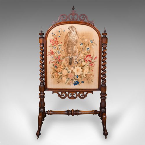 ANTIQUE EMBROIDERED FIRE SCREEN ENGLISH WALNUT NEEDLEPOINT EARLY VICTORIAN - ADDITIONAL PHOTO 1