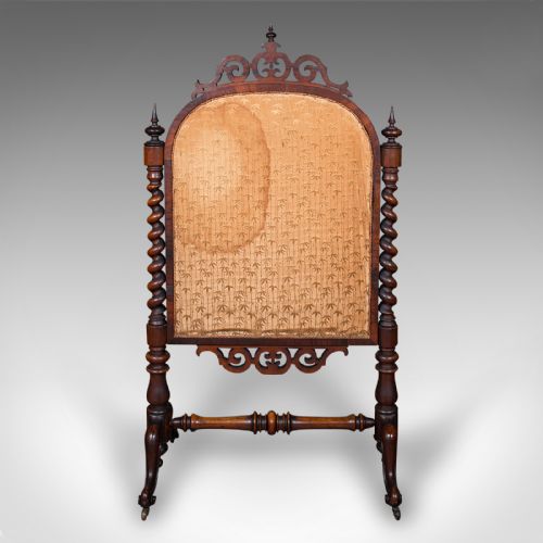 ANTIQUE EMBROIDERED FIRE SCREEN ENGLISH WALNUT NEEDLEPOINT EARLY VICTORIAN - ADDITIONAL PHOTO 4