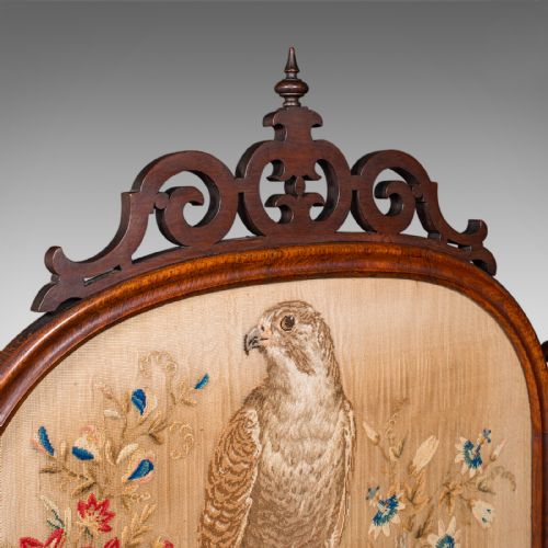 ANTIQUE EMBROIDERED FIRE SCREEN ENGLISH WALNUT NEEDLEPOINT EARLY VICTORIAN - ADDITIONAL PHOTO 5