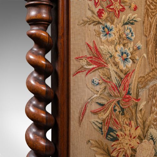 ANTIQUE EMBROIDERED FIRE SCREEN ENGLISH WALNUT NEEDLEPOINT EARLY VICTORIAN - ADDITIONAL PHOTO 8