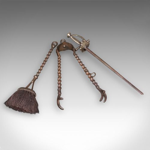 fig 2. Antique Beefeater Fireside Companion, Cast Iron, English, Fire Tools, Edwardian
