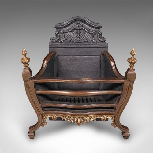 fig 1. Antique Fire Basket, English, Cast Iron, Hearth, Georgian Revival, Victorian