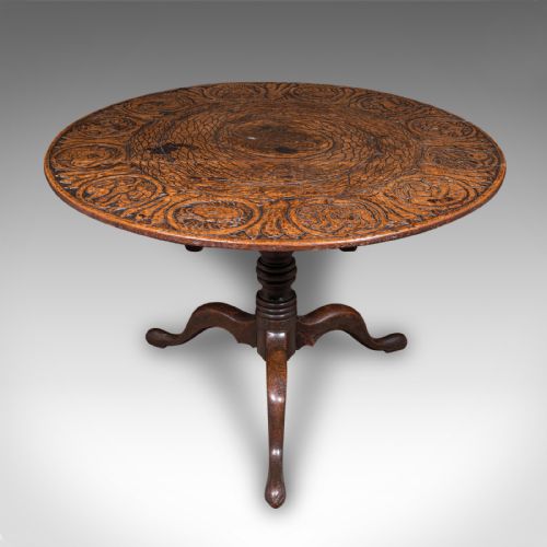 ANTIQUE TAROT PARLOUR TABLE ENGLISH OAK ZODIAC CARVING VICTORIAN CIRCA 1870 - ADDITIONAL PHOTO 1