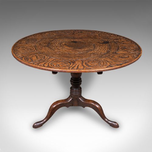 ANTIQUE TAROT PARLOUR TABLE ENGLISH OAK ZODIAC CARVING VICTORIAN CIRCA 1870 - ADDITIONAL PHOTO 3