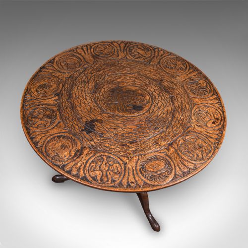 ANTIQUE TAROT PARLOUR TABLE ENGLISH OAK ZODIAC CARVING VICTORIAN CIRCA 1870 - ADDITIONAL PHOTO 5