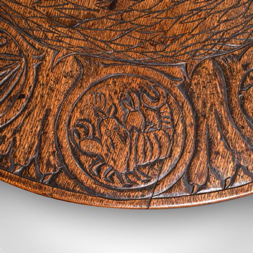 ANTIQUE TAROT PARLOUR TABLE ENGLISH OAK ZODIAC CARVING VICTORIAN CIRCA 1870 - ADDITIONAL PHOTO 8