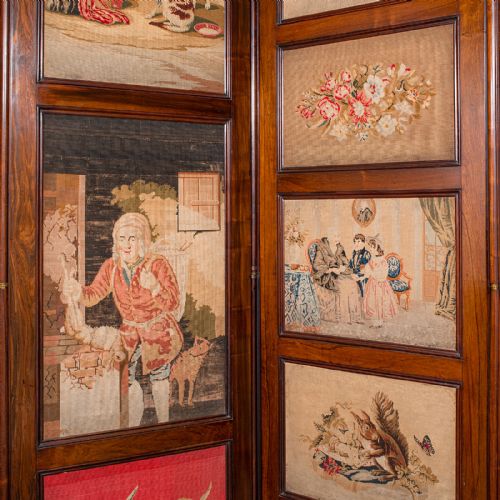 LARGE ANTIQUE 4PANEL PRIVACY SCREEN ENGLISH ROOM DIVIDER NEEDLEPOINT REGENCY - ADDITIONAL PHOTO 7